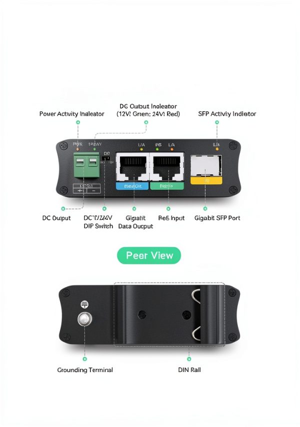 PoE Fiber Media Converter LINOVISION POE-SP1224F Switchable 12/24V DC-1